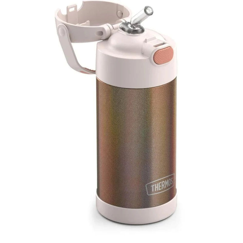Thermos FUNtainer Stainless Steel Vacuum Insulated Kids Glitter Straw Bottle, 12 Oz - First Choice Buying